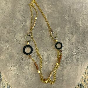 BOGO Double layer necklace - gold, black, brown & cream